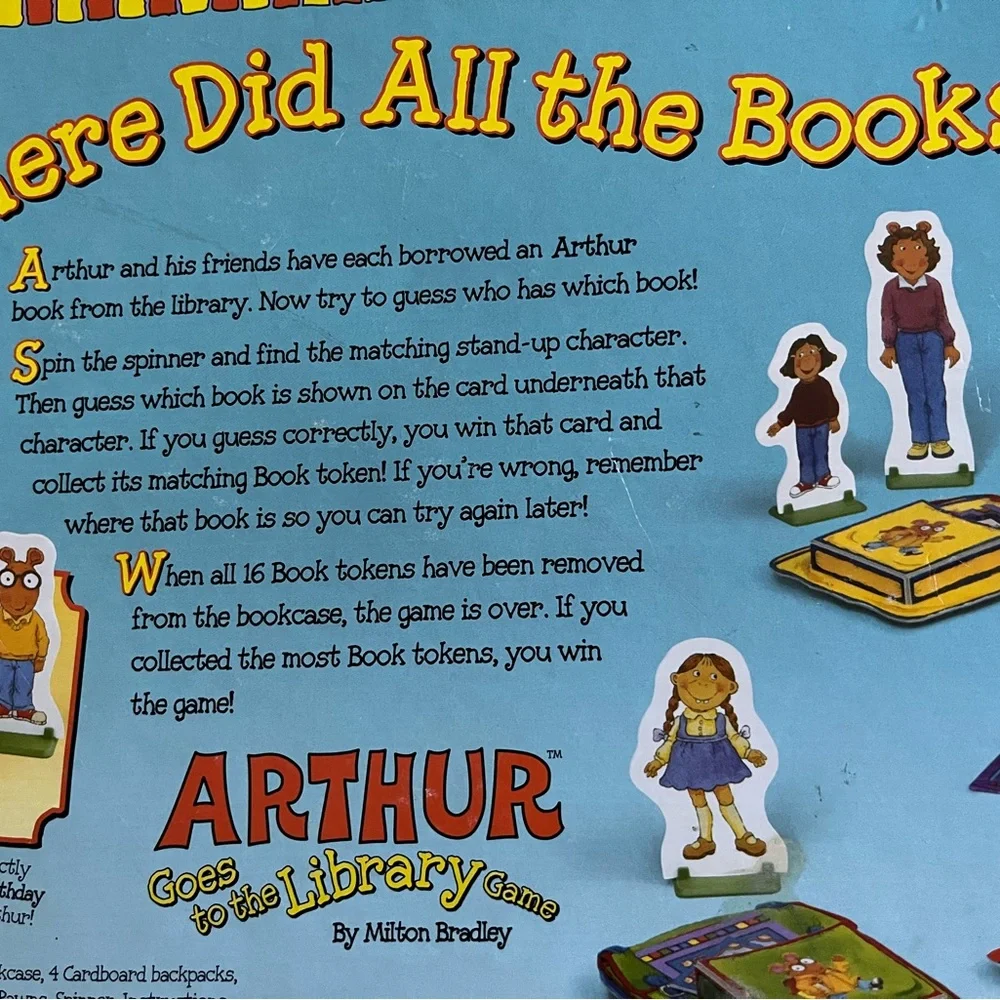 Vintage ‘96 Milton Bradley Arthur Goes to the Library board game memory match